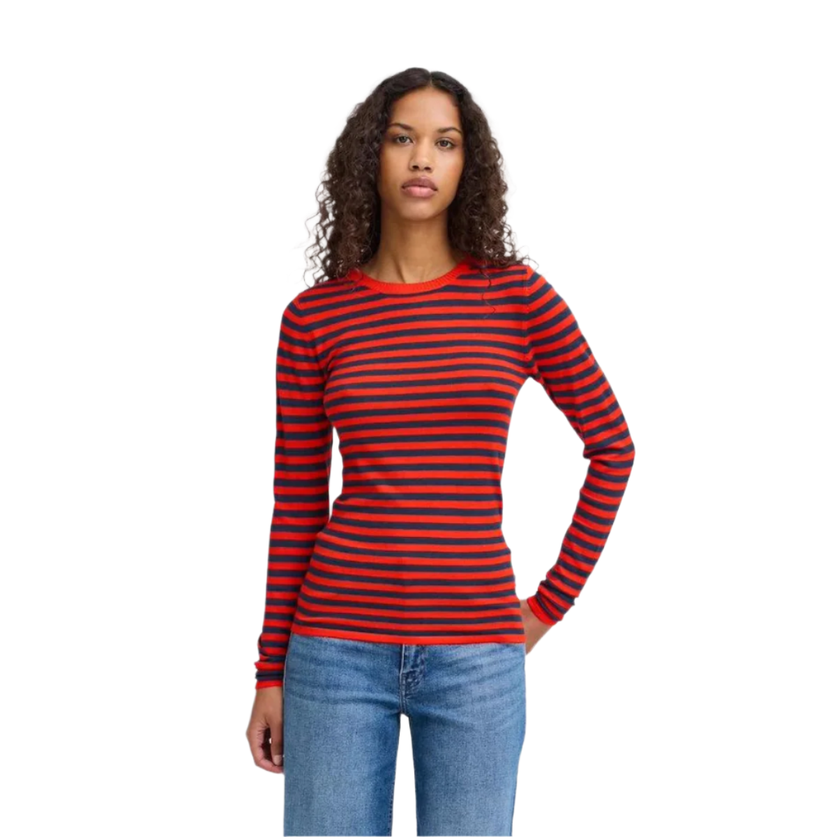 ICHI Copenhagen Diane Top — Orange/Eclipse Stripe