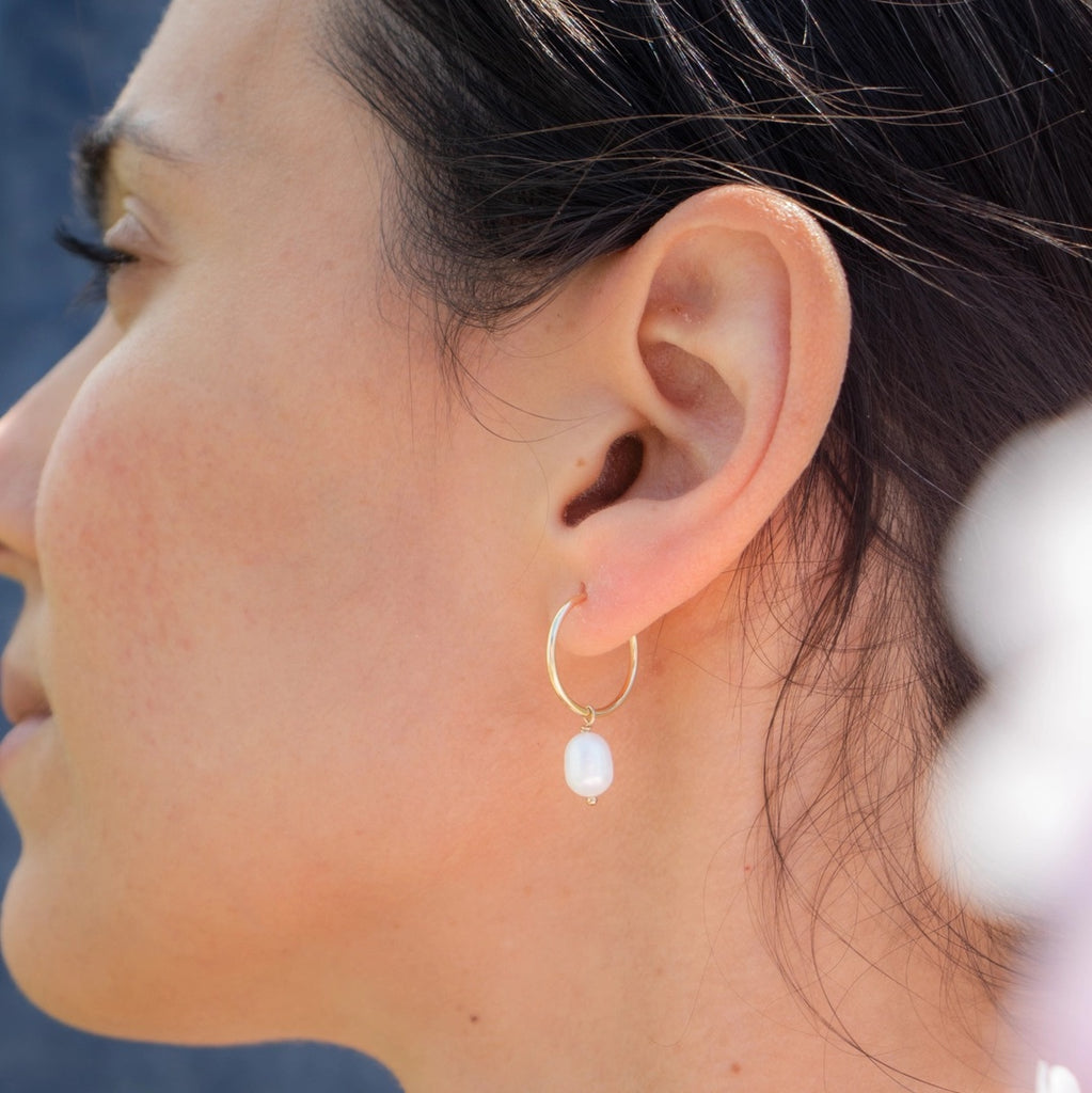 Pearl Hoop Earrings — Gold