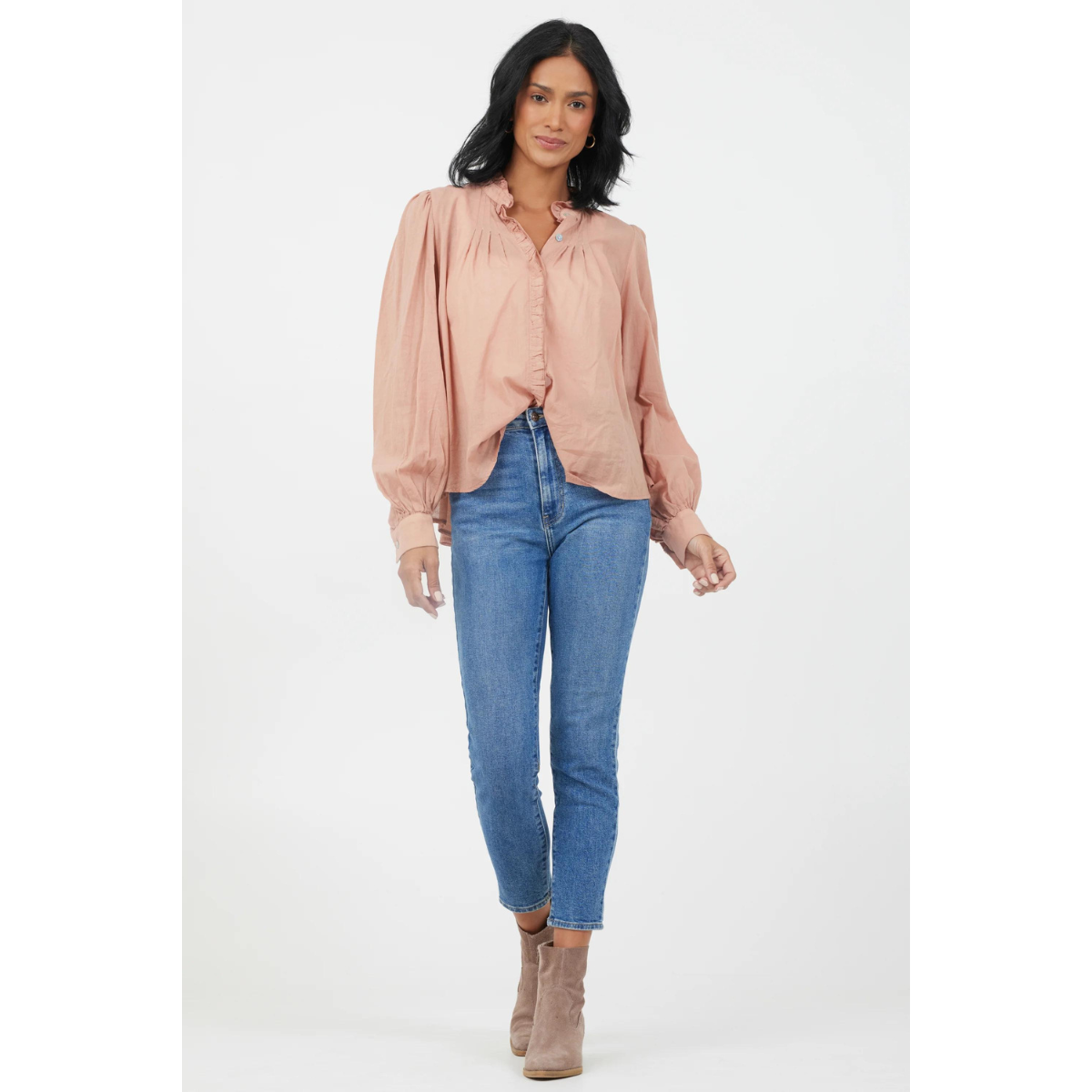 Suzy D London Casey Peasant Cotton Shirt — Antique Rose