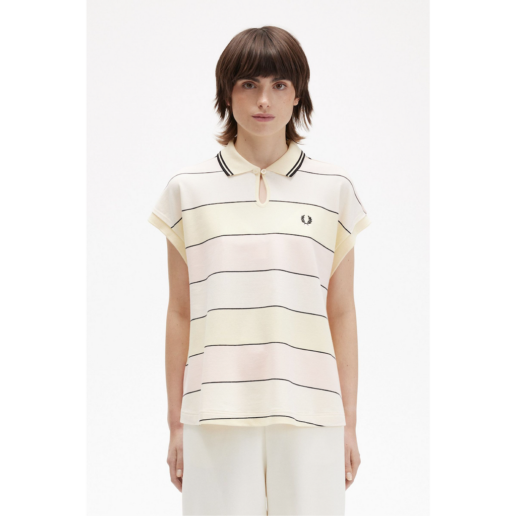 Fred Perry Striped Keyhole Pique Shirt — Ice Cream