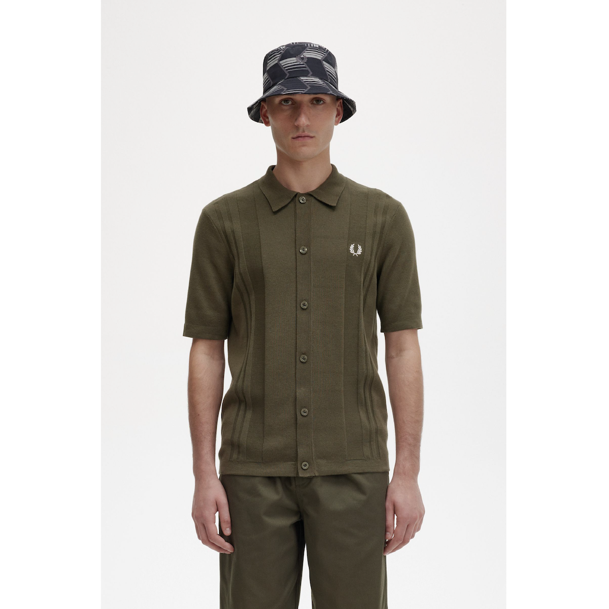 Fred Perry Button Through Knitted Shirt — Uniform Green