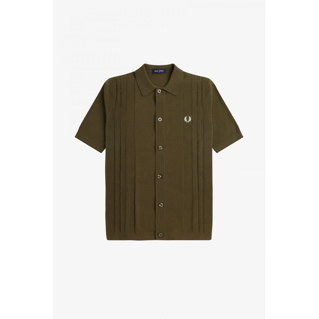 Fred Perry Button Through Knitted Shirt — Uniform Green