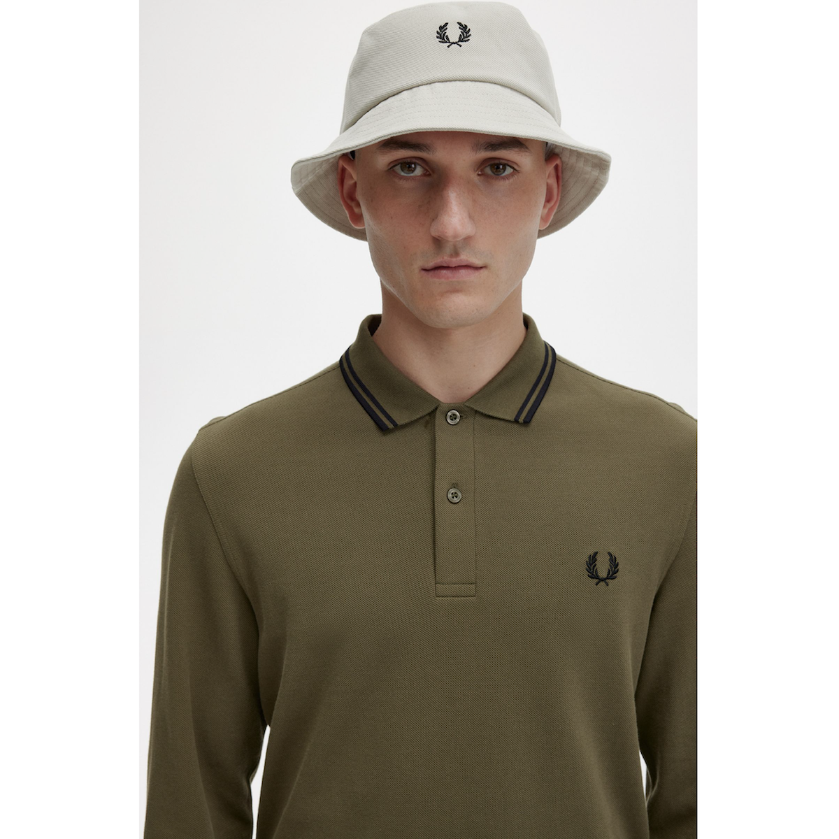 Fred Perry Long-Sleeved Twin-Tipped Shirt — Uniform Green/Black