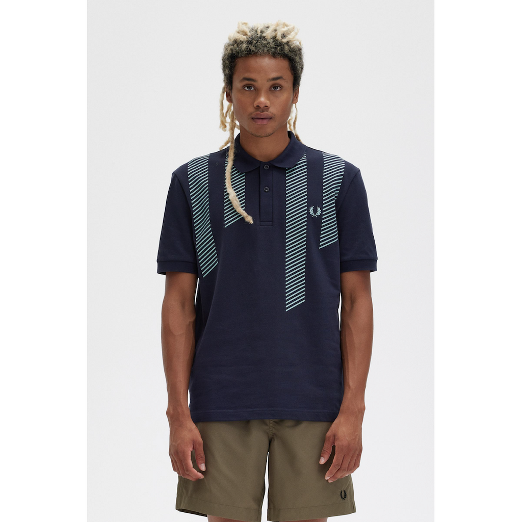 Fred Perry Glitch Striped Polo — Navy